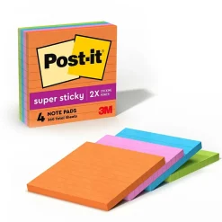 Best Super Sticky Notes, 4" x 4", Energy Boost Collection, Lined, 90 Sheet/Pad, 4 Pads/Pack (675-4SSUC) Post-It Notes