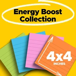 Best Super Sticky Notes, 4" x 4", Energy Boost Collection, Lined, 90 Sheet/Pad, 4 Pads/Pack (675-4SSUC) Post-It Notes