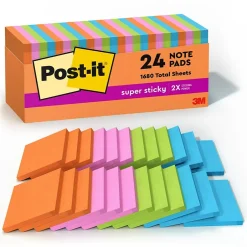Sale Super Sticky Notes, 3" x 3", Collection, 70 Sheet/Pad, 24 Pads/Pack (65424SSAUCP) Sticky Notes
