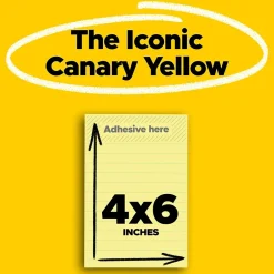 New Super Sticky Notes, 4" x 6", Canary Collection, Lined, 90 Sheet/Pad, 3 Pads/Pack (660-3SSCY) Post-It Notes