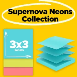 Outlet Super Sticky Pop-up Notes, 3" x 3", Supernova Neons Collection, 90 Sheet/Pad, 10 Pads/Pack (R330-10SSMIA) Post-It Notes