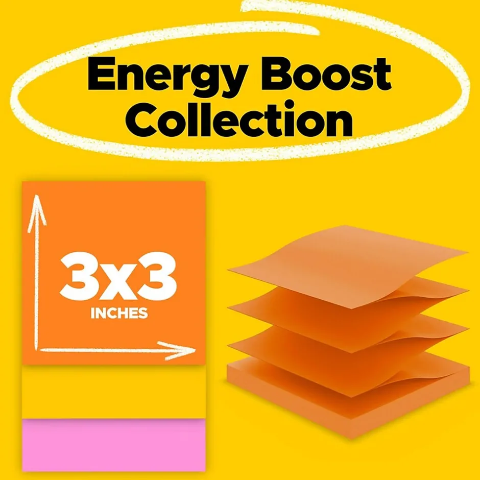 Sale Super Sticky Pop-up Notes, 3" x 3", Energy Boost Collection, 90 Sheet/Pad, 6 Pads/Pack (R330-6SSUC) Post-It Notes
