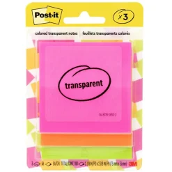 Clearance Transparent Notes, 2.8" x 2.8", Assorted Collection, 30 Sheet/Pad, 3 Pads/Pack (600-3COL) Post-It Notes