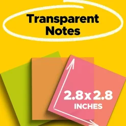 Clearance Transparent Notes, 2.8" x 2.8", Assorted Collection, 30 Sheet/Pad, 3 Pads/Pack (600-3COL) Post-It Notes