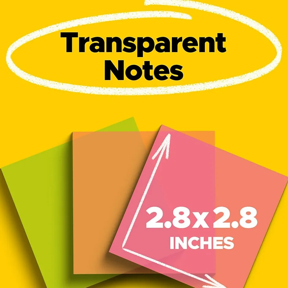 Clearance Transparent Notes, 2.8" x 2.8", Assorted Collection, 30 Sheet/Pad, 3 Pads/Pack (600-3COL) Post-It Notes