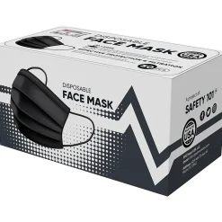 PPE Mask USA Disposable Surgical Cloth Face Mask, One Size, Black, 50/Box, 30 Boxes/Pack (TBN203204)