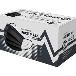 PPE Mask USA Disposable Surgical Cloth Face Mask, One Size, Black, 50/Box, 20 Boxes/Pack (TBN203203)