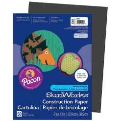 Outlet 9" x 12" Construction Paper, Black, 50 Sheets/Pack, 10 Packs (PAC6303-10) Construction Paper