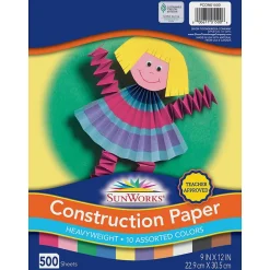 Best 9" x 12" Construction Paper, Assorted Colors, 500 Sheets/Pack (PCON01500) Construction Paper
