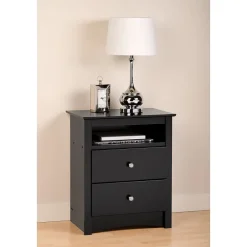 ™ 28" Sonoma Tall 2 Drawer Nightstand With Open Shelf, Black (BDC-2428) Storage Cabinets
