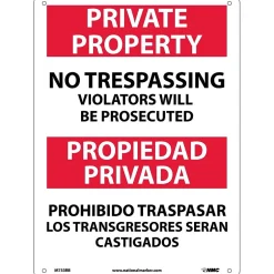 Social Distance Signage<National Marker Private Property No Trespassing Violators Will Be Prosecuted, Bilingual, 14X10, Rigid Plastic