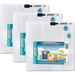 Hot ® Magnetic Dry-Erase Board with Dry-Erase Marker & Two Magnets, 11.5" x 11.5", 3 Sets (KITDE16WDSU0112-3) Dry Erase