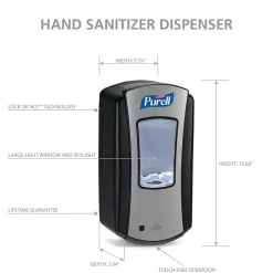 Purell LTX 12 Automatic Wall Mounted Hand Sanitizer Dispenser, Chrome/Black (1928-04)