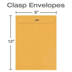 Quality Park Clasp & Moistenable Glue Kraft Catalog Envelopes, 9" x 12", Brown Kraft, 100/Box (QUA37890)* Catalog