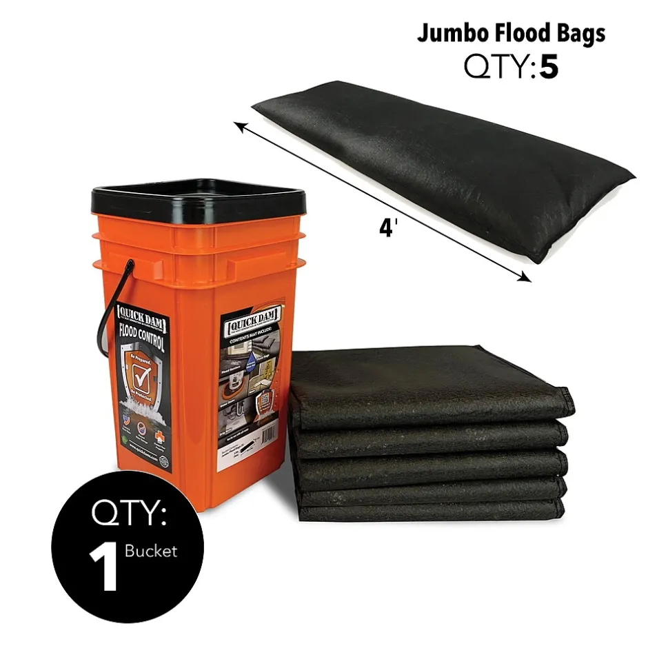 Sorbents & Spill Control<Quick Dam Grab & Go Jumbo Flood Bag, 48", Up to 8 Gal. 5/Box (QDGG1248-5)