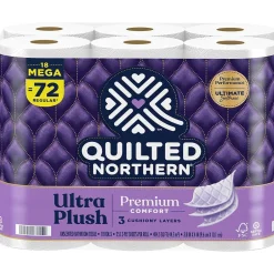 Quilted Northern Ultra Plush Toilet Paper, 3-ply, White, 255 Sheets/Roll, 18 Rolls/Case (876045/874685)