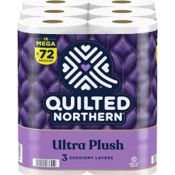 Quilted Northern Ultra Plush Toilet Paper, 3-ply, White, 255 Sheets/Roll, 18 Rolls/Case (876045/874685)
