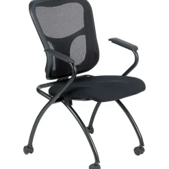New Raynor Eurotech Fabric Seat Flip Nesting Chair, with Arm, Black, 2/Carton Folding & Stacking