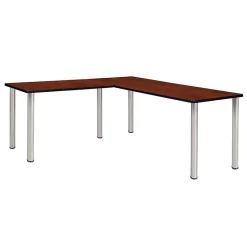 Clearance Kee 66" L-Desk with 42" Return, Cherry/Chrome (ML662442CHBPCM) L-Desks