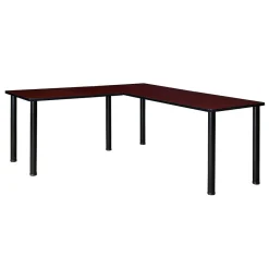 Online Kee 72" L-Desk with 42" Return, Mahogany/Black (ML722442MHBPBK) L-Desks