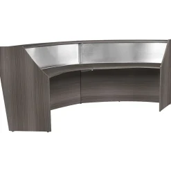 Online Marque 124.5"W Curved Reception Desk Workstation, (77312GY) Office Desks