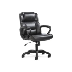 Discount Mid-Back Executive Chair, Fixed Padded Arms, Black Leather (BSXVST305) Office Chairs