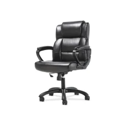 Discount Mid-Back Executive Chair, Fixed Padded Arms, Black Leather (BSXVST305) Office Chairs