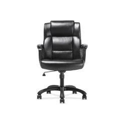 Discount Mid-Back Executive Chair, Fixed Padded Arms, Black Leather (BSXVST305) Office Chairs