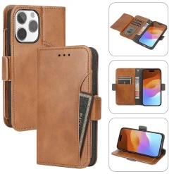 Cell Phone Cases<SaharaCase Folio Wallet MagSafe Phone Case for iPhone 15 Pro Max, Shock Absorbing, Brown (CP00481)