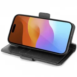 Cell Phone Cases<SaharaCase Genuine Leather Wallet Case, Tempered Glass Screen, Camera Protector for iPhone 15 Pro Max, Black (CP480ZD128ZD131)