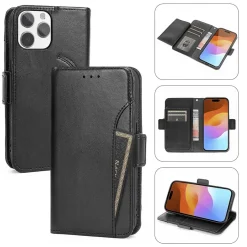 Cell Phone Cases<SaharaCase Genuine Leather Wallet Case, Tempered Glass Screen, Camera Protector for iPhone 15 Pro Max, Black (CP480ZD128ZD131)