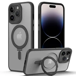 Cell Phone Cases<SaharaCase Hybrid-Flex Kickstand MagSafe Phone Case for iPhone 15 Pro Max, Shock Absorbing, Clear Black (CP00483)