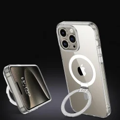 Cell Phone Cases<SaharaCase Hybrid-Flex Kickstand MagSafe Phone Case for iPhone 15 Pro Max, Shock Absorbing, Clear (CP00473)