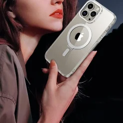 Cell Phone Cases<SaharaCase Hybrid-Flex Kickstand MagSafe Phone Case for iPhone 15 Pro Max, Shock Absorbing, Clear (CP00473)