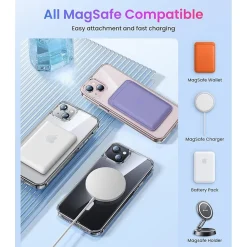 Cell Phone Cases<SaharaCase Hybrid-Flex Kickstand MagSafe Phone Case for iPhone 15, Shock Absorbing, Clear (CP00442)