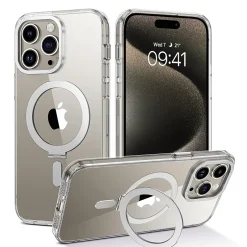 Cell Phone Cases<SaharaCase Hybrid-Flex Kickstand MagSafe Phone Case for iPhone 15 Pro, Shock Absorbing, Clear (CP00460)