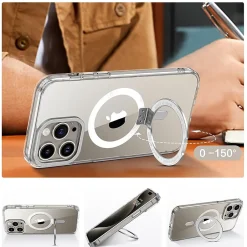 Cell Phone Cases<SaharaCase Hybrid-Flex Kickstand MagSafe Phone Case for iPhone 15 Pro, Shock Absorbing, Clear (CP00460)