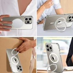 Cell Phone Cases<SaharaCase Hybrid-Flex Kickstand MagSafe Phone Case for iPhone 15 Pro, Shock Absorbing, Clear (CP00460)