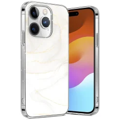 Cell Phone Cases<SaharaCase MagSafe Phone Case for iPhone 15 Pro Max, Shock Absorbing, White Marble (CP00476)