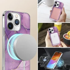 Cell Phone Cases<SaharaCase MagSafe Phone Case for iPhone 15 Pro, Shock Absorbing, Purple Marble (CP00461)