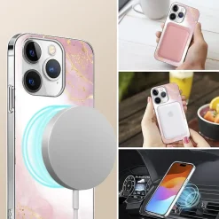 Cell Phone Cases<SaharaCase MagSafe Phone Case for iPhone 15 Pro, Shock Absorbing, Pink Marble (CP00464)