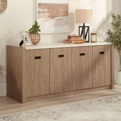Sale Dixon City 30"H Storage Credenza with 2 Shelves, Brushed Oak (432894) Storage Cabinets