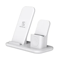scosche Base3 3-in-1 Wireless Charging Dock for Apple iPhone/Apple Watch/Apple AirPods, White (CSQ3N1WT-SP)
