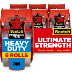 Scotch Heavy Duty Shipping Packing Tape with Dispenser, 1.88" x 22 yds., Clear, 6/Pack (142-6)* Packing Tape