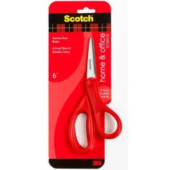Scotch Home & Office 6" Stainless Steel Scissor, Pointed Tip, Red (1406) New