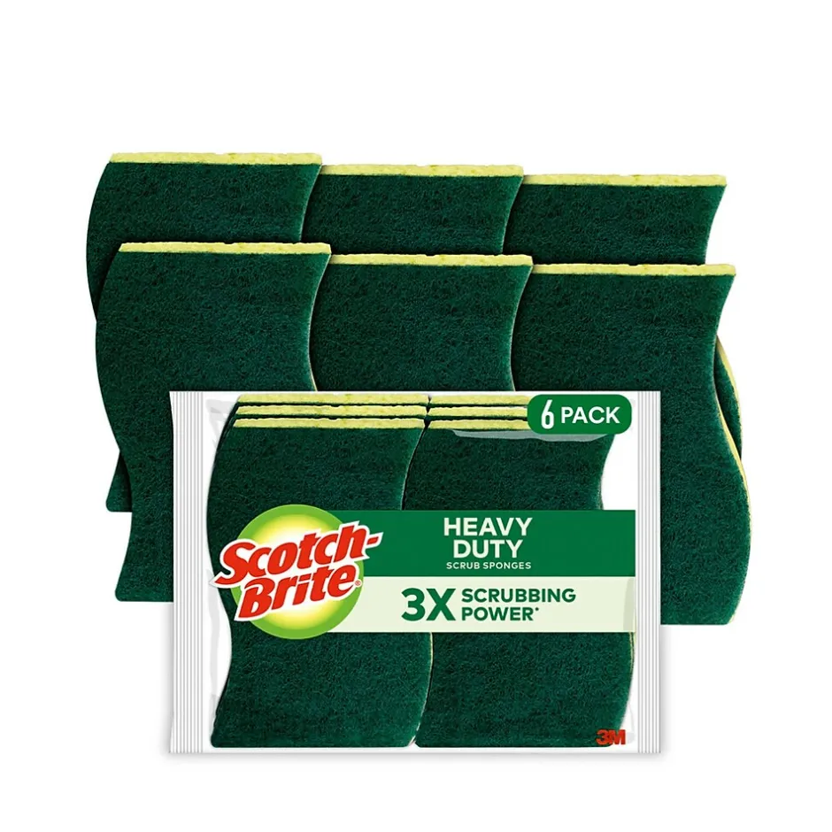 Scotch-Brite Heavy Duty Sponge with Scrubber, Green/Yellow, 6 Sponges/Pack (426)