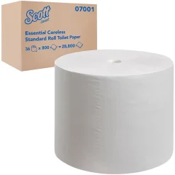 Scott 2 Ply Coreless Toilet Paper, White, 800 Sheets/Roll, 36 Rolls/Carton (07001)