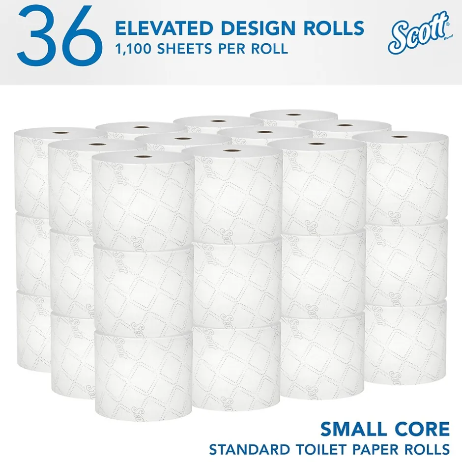 Scott Pro 2-Ply Small Core Standard Toilet Paper, White, 1100 Sheets/Roll, 36 Rolls/Carton (47305)