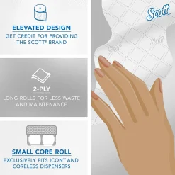 Scott Pro 2-Ply Small Core Standard Toilet Paper, White, 1100 Sheets/Roll, 36 Rolls/Carton (47305)