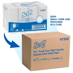 Scott Pro 2-Ply Small Core Standard Toilet Paper, White, 1100 Sheets/Roll, 36 Rolls/Carton (47305)